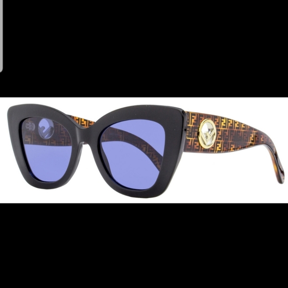 NWT Fendi Rectangular Sunglasses Black/Brown 52mm - Picture 3 of 5